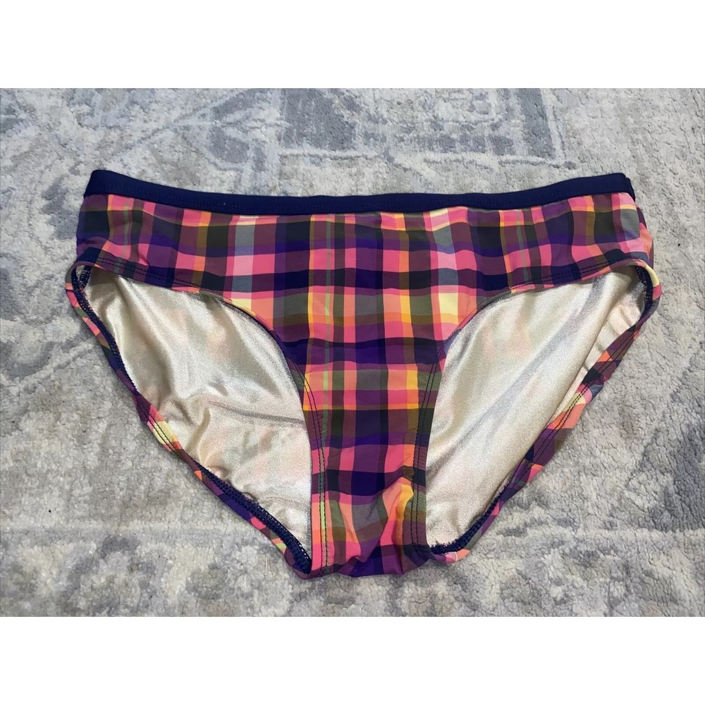 NWOT Isaac Mizrahi Womens Bikini Swim Bottoms‎ Blue Pink Yellow Plaid Size Large